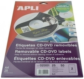 ETIQUETAS CD/DVD REMOVIBLES A4 APLI 25UD