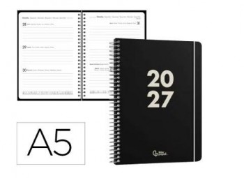 AGENDA OFICINA LIDERPAPEL 2027 ESPIRAL BASIC SEMANA VISTA A5 BILINGUE 60G PAPEL FSC NEGRO