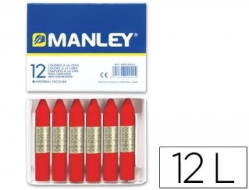 CAJA LAPIZ CERA MANLEY COLOR ROJO 12U