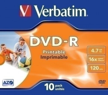 DVD-R VERBATIM 4,7GB 16X JEWEL CASE 10 ADVANCED AZO IMPRIMIBLE