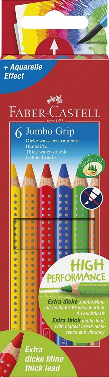 LAPICES ACUARELABLES FABER-CASTELL JUMBO GRIP GRUESOS 6 UND