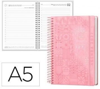 AGENDA OFICINA LIDERPAPEL 2027 ESPIRAL SYROS DIA PAGINA A5 BILINGUE PAPEL FSC ROSA