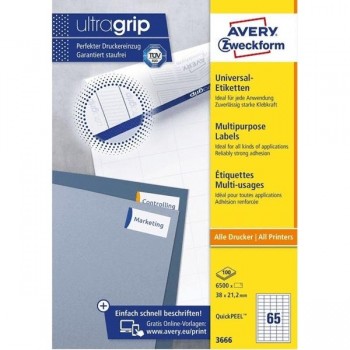 CAJA ETIQ INKJET AVERY BLANCAS 100H CANTOS RECTOS I/L/C FSC 38.1X21.2MM REF. 3666
