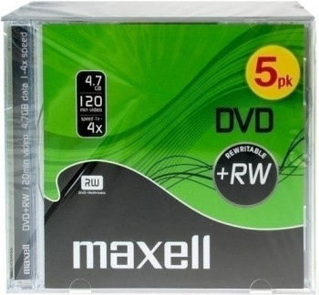 DVD+RW MAXELL 4,7GB 2X REGRABABLE PACK DE 5