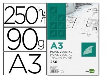 PAPEL VEGETAL LIDERPAPEL A3 297X420MM 90GR 250H