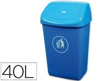 PAPELERA CONETENEDOR Q-CONNECT PLASTICO CON TAPADERA 40L AZUL 660X400X323