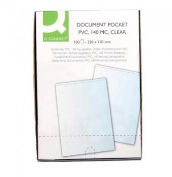 FUNDA PORTACARNET Q-CONNECT CUARTO 140 MICRAS PVC TRANSPARENTE 220X170MM
