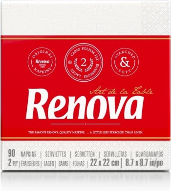 SERVILLETAS RENOVA TAMAÑO COCKTAIL 2 CAPAS 90U