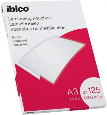 LÁMINAS PARA PLASTIFICAR TAMAÑO A3, ACABADO BRILLANTE, 250 MICRAS, PACK DE 100