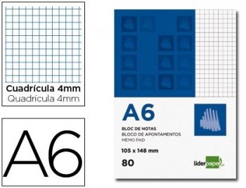 Bloc notas liderpapel cuadro 4mm a6 80 hojas 60g/m2 perforado.