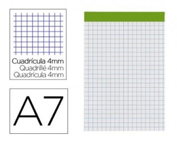 BLOC NOTAS LIDERPAPEL CUADRO 4 MM A7 80 HOJAS 60 G/M2 PERFORADO SIN TAPA.